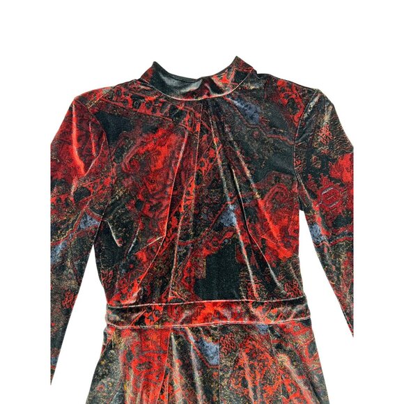 Free People Onyx Combo Printed Velvet Cut-Out Back Long-Sleeve Romper Size 0 - Picture 4 of 14